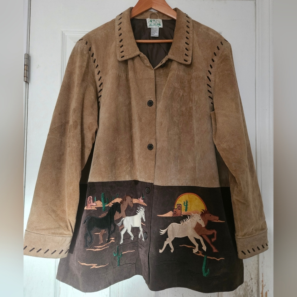 VTG Quaker Factory Leather Jacket Western Fall Horse Native Desert Retired 2X